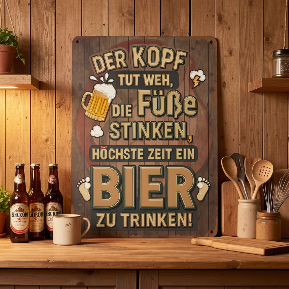 1pc 2D Flat Aluminum Vintage Beer Wall Hanging Sign German Humorous Slogan 