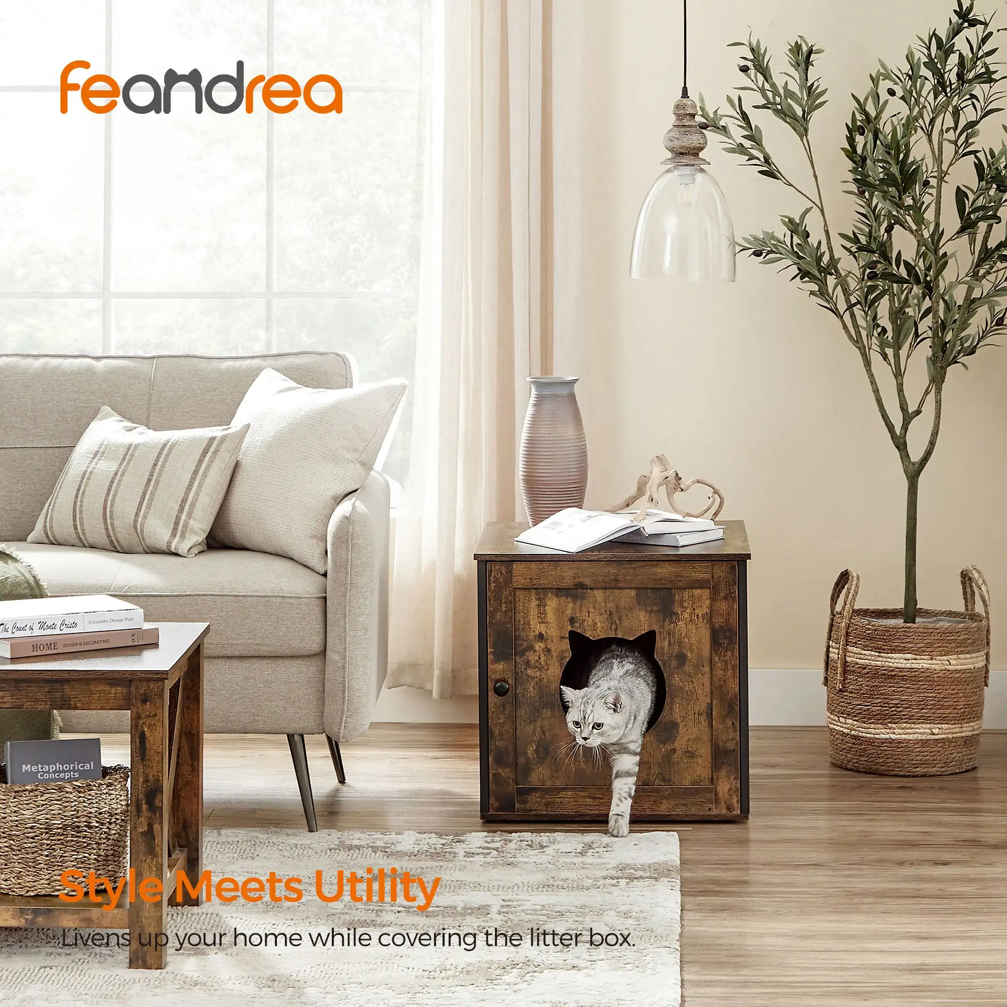 Cat Litter Box Furniture Hidden Enclosure Cabinet Single Door Nightstand