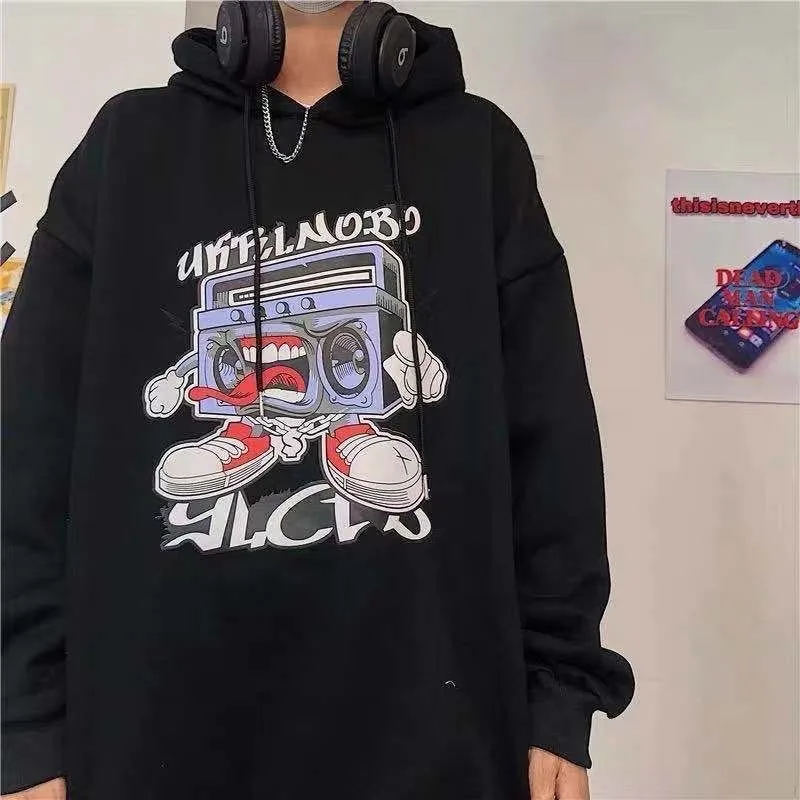 Harajuku Hip Hop Cartoon Graffiti Print Loose Versatile Long Sleeve Outdoor Sports Multiple Styles Spring and Autumn New Hoodie