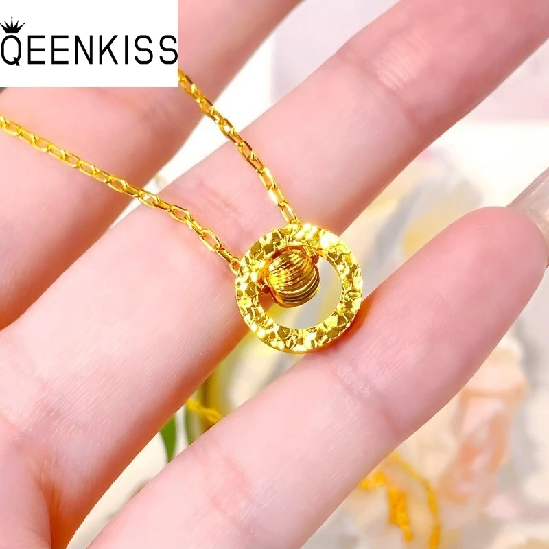

QEENKISS Gold Shiny Round Necklace Pendants For Women Wedding Party Birthday Christmas Bride Mother Girl Ladies Gifts PT5209