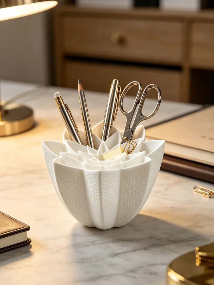Decorative Lotus Pen Holder, Desktop Pen Holder, Stationery Storage Container, Creative Flower-Shaped Unique Lotus Petal Design, Multi-Slot Multi-Compartment Storage, Textured Surface Pen Cup, Pencil Holder, Storage for Pens, Pencils, Scissors, Paper Clips, Suitable for Office Desk, Home Office, Study Desk, Student Desk, Office Desktop Decoration, Student Desktop Storage Accessories