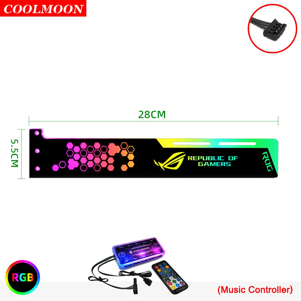 Coolmoon 5V Small 4PIN RGB LED Light GPU Support VGA Holder 25cm/28cm Graphics Card Bracket for Computer Chassis PC Accessories