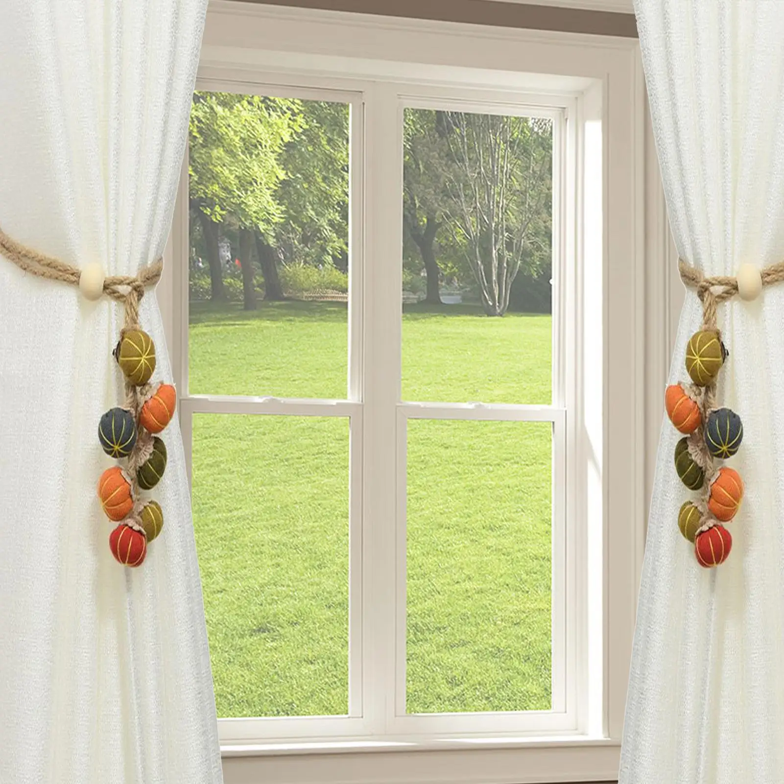 Fascette per tendaggi Accessori per drappeggi in zucca da 2 pezzi Fermatenda moderno Fermatenda in corda per Halloween Autunno Compleanno Vacanze Finestra