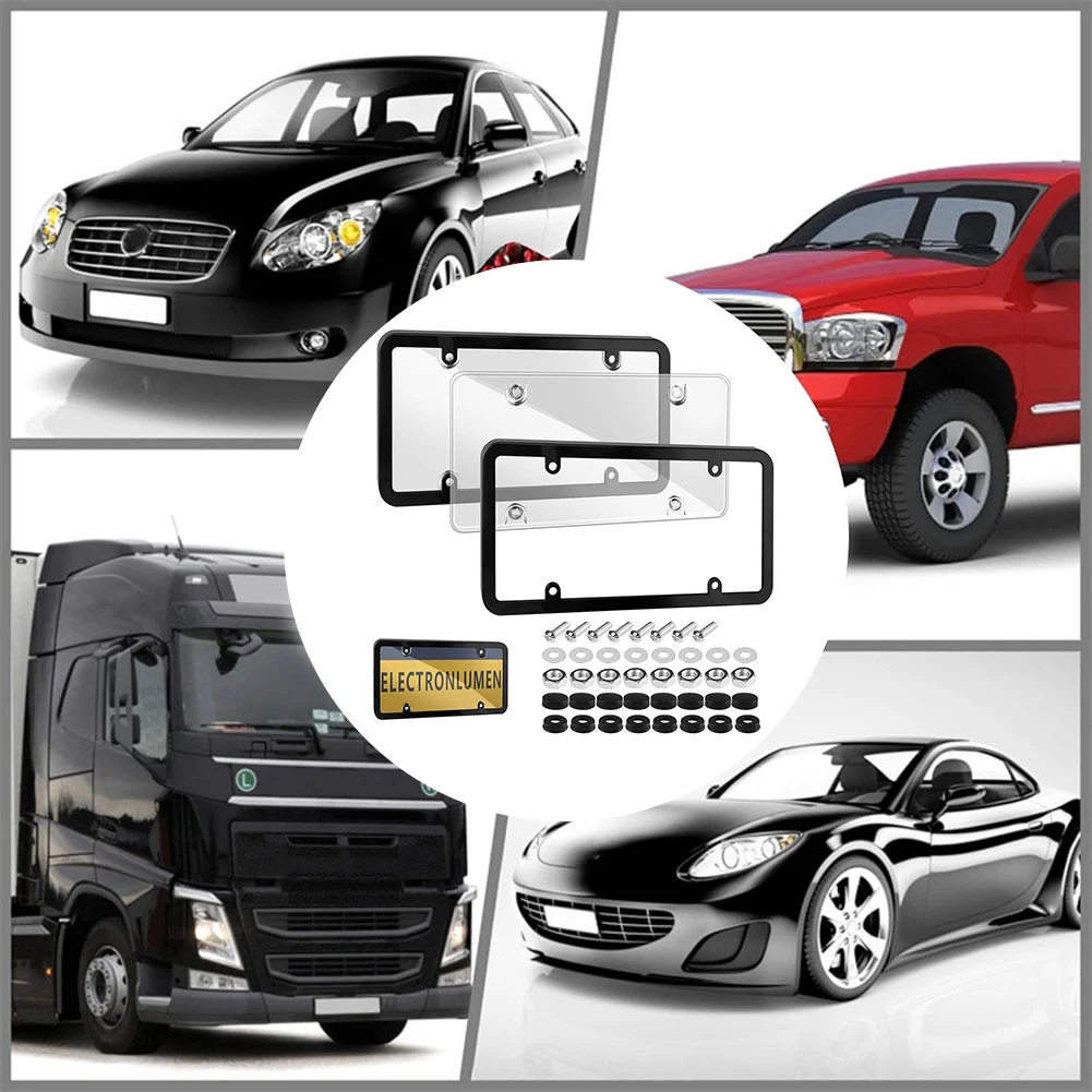

License Plate Covers Car Number Protector Frame with Screw Caps License Plate Shield Licence Plate Protector for Auto Truck