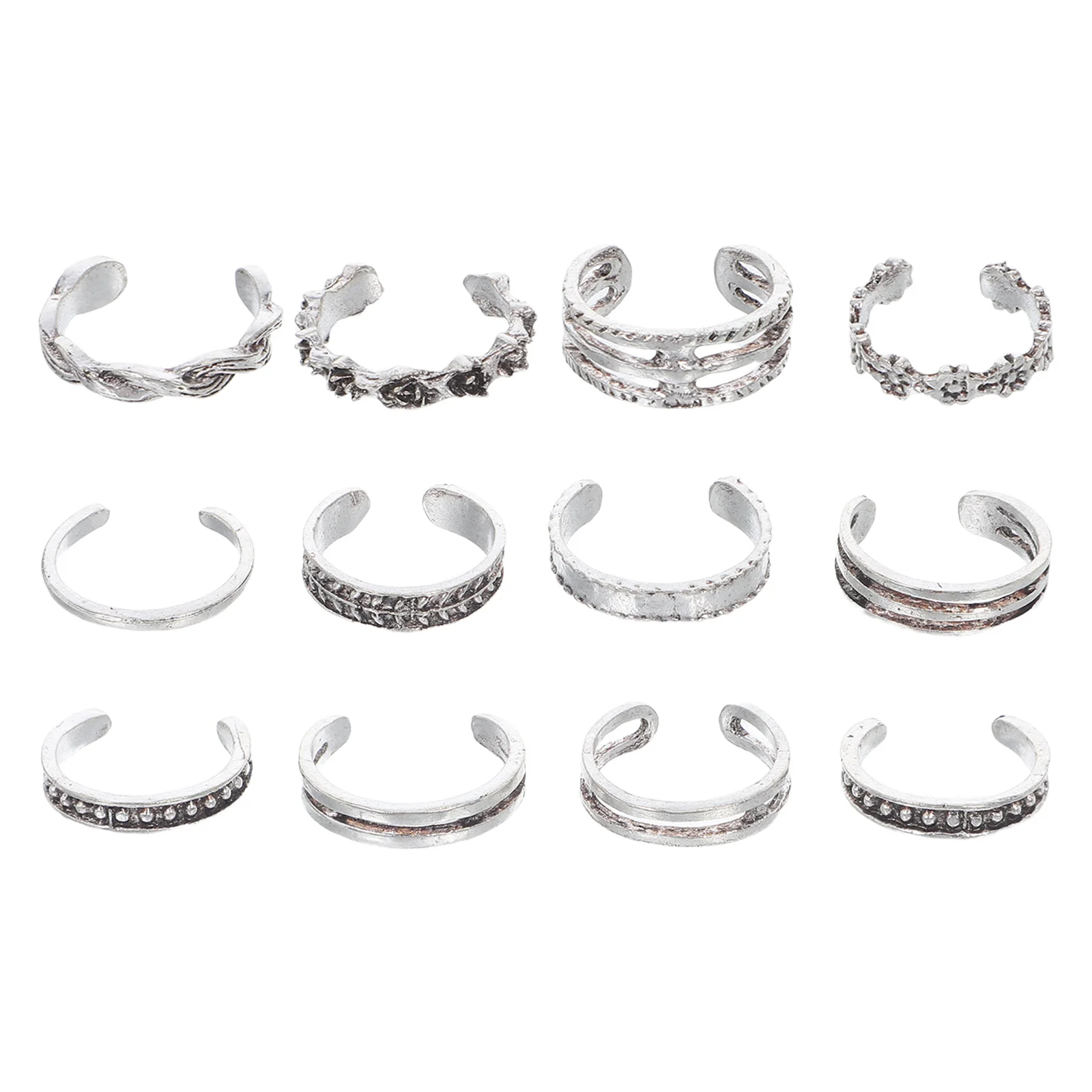 12 Buah Set Cincin Jari Kaki Vintage yang Dapat Disesuaikan Perhiasan Kaki Wanita Hadiah Musim Panas yang Sempurna Cincin Jari Kaki yang Chic Perhiasan Kaki
