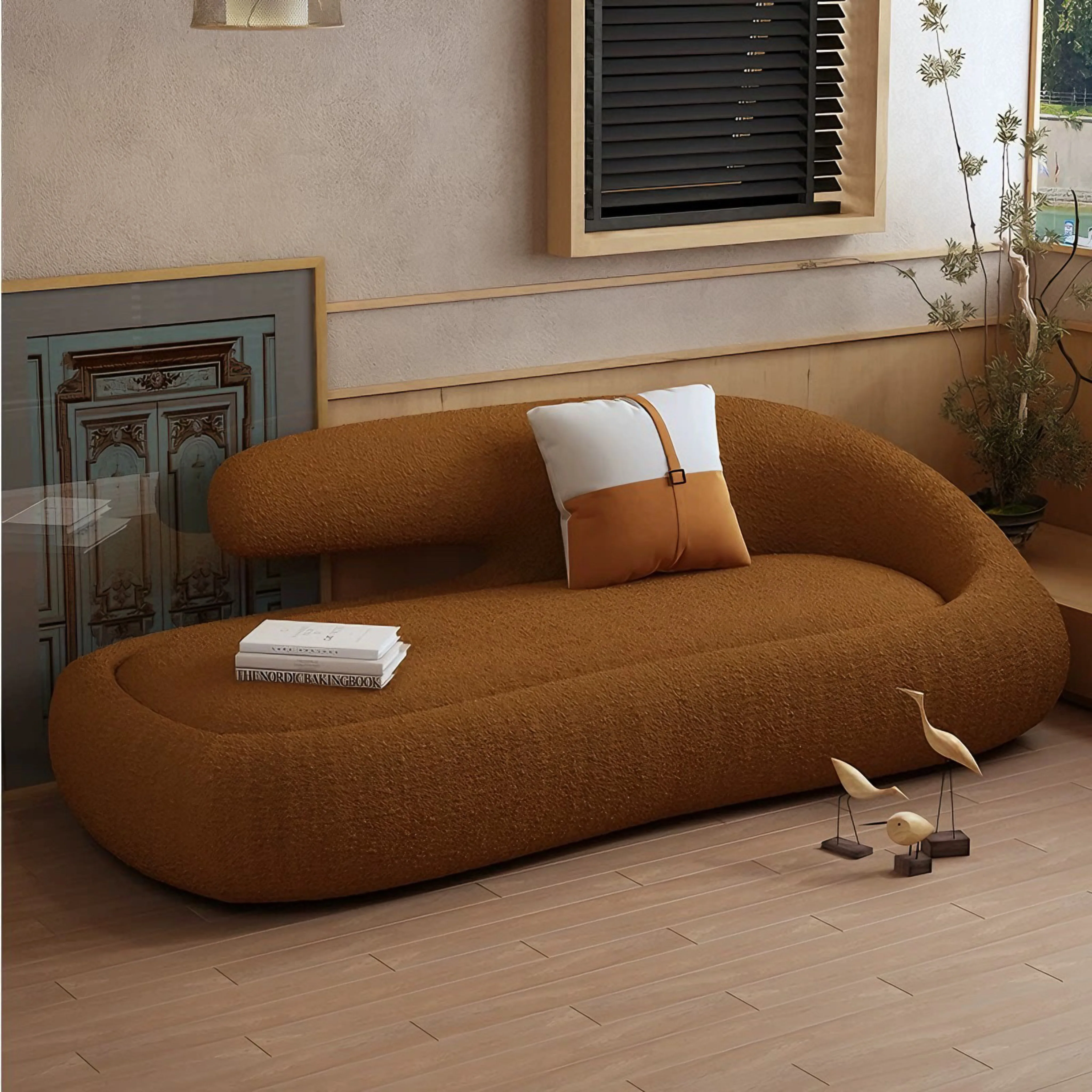 #Modern Convertible L-Shape Sofa Sponge-Filled Wood Legs Made of Textured Grained Fabric for Living Room or Hotel Furniture