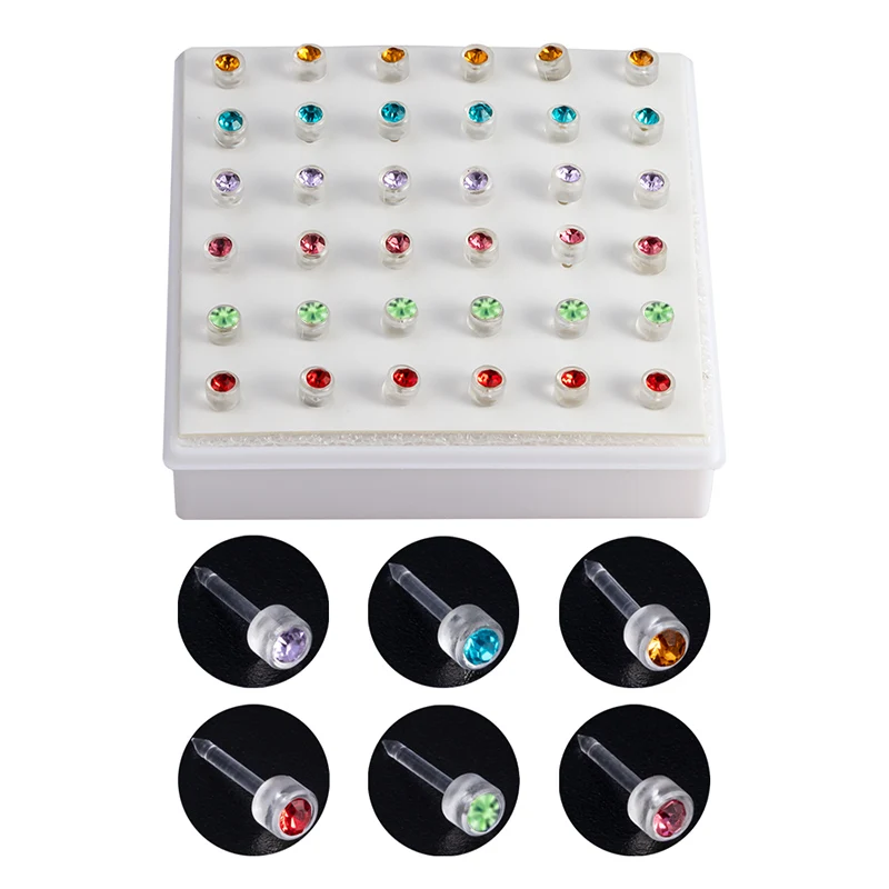 Acrylic Stud Earrings 16G Rhinestone Cartilage Tragus Helix Daith Piercing Earring Studs-36PCS/Box