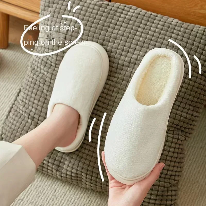 Winter Plush Slippers Women New Soft Platform Slides Casual Flats Men Comfort Couples Concise Anti Slip Bedroom Shoes