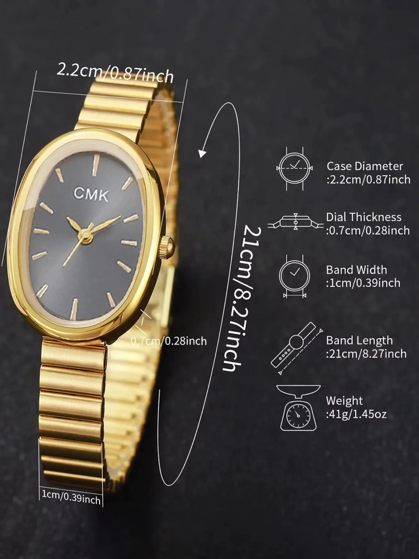 Fashionable gold oval versatile design luxury women's watch with a sophisticated, high-end business style
