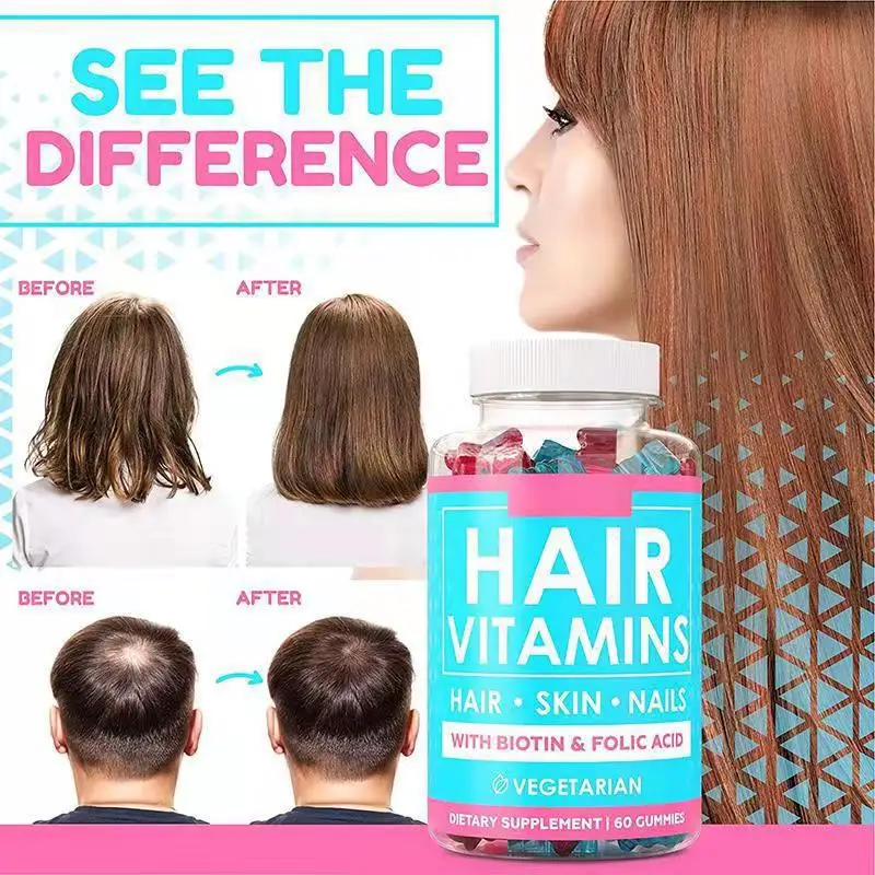 

Hair vitamin gummies improve follicle metabolism, promote hair growth, have elasticity, and improve hair texture