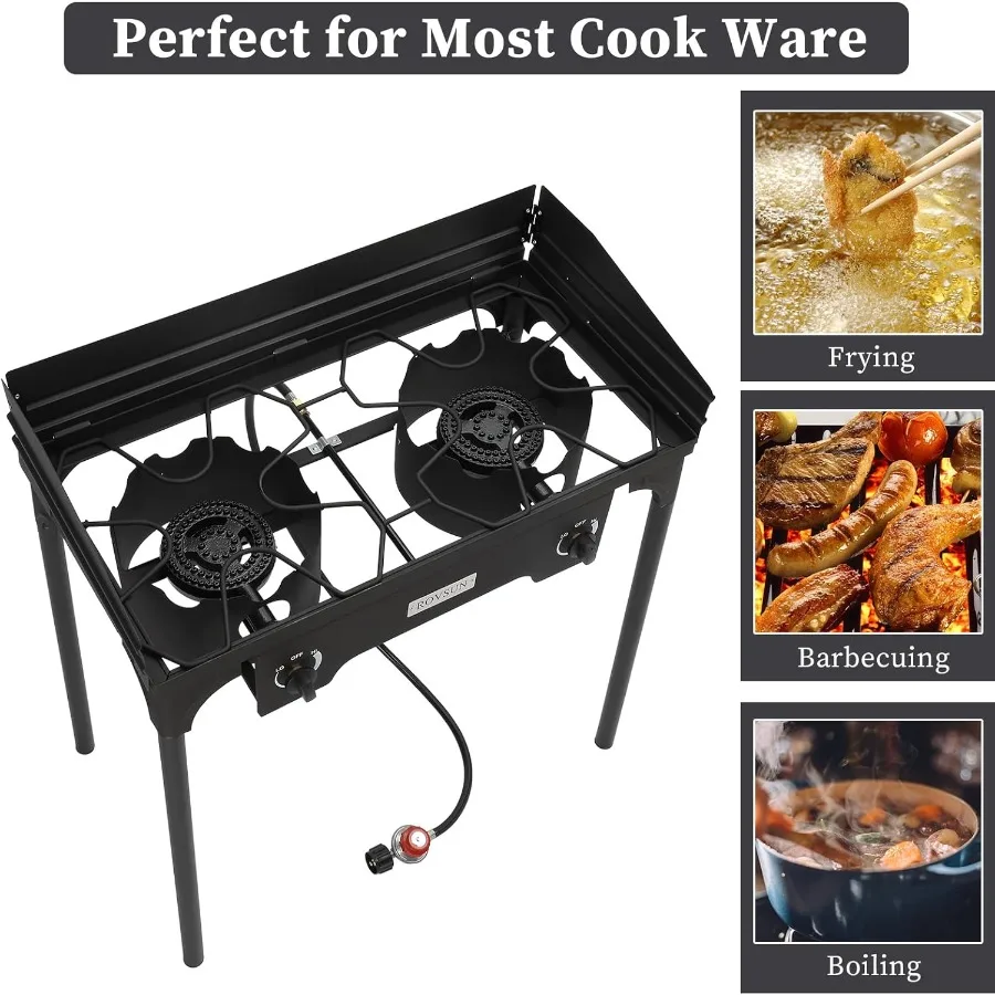 Bonnlo 2-Bunner موقد البروبان المحمول في الهواء الطلق 150000-BTU طباخ غاز مع حقيبة حمل الزجاج الأمامي شديدة التحمل من الحديد الزهر P #4