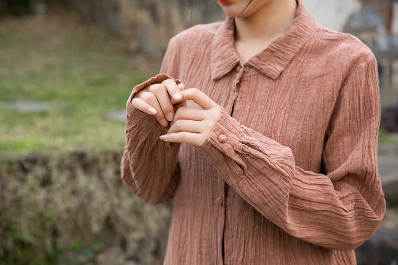 Autumn Linen Shirt: Tie-Dye & Distressed, Upgraded Frog Buttons, Artistic High-End Style.