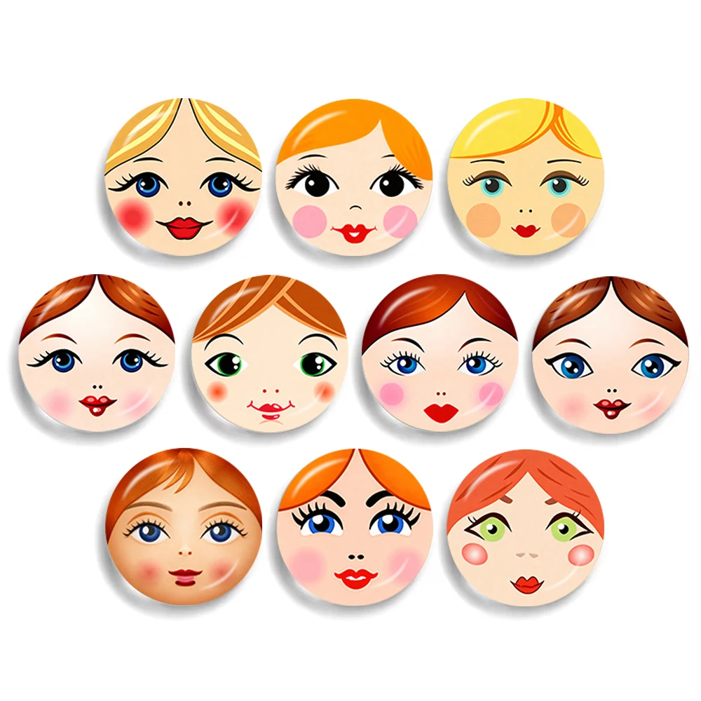 12mm 14mm 16mm 18mm 20mm 25mm 30mm Gemischte Babygesicht-Matroschka-Rundglas-Kabochons mit flacher Rückseite für Foto-DIY-Zubehör