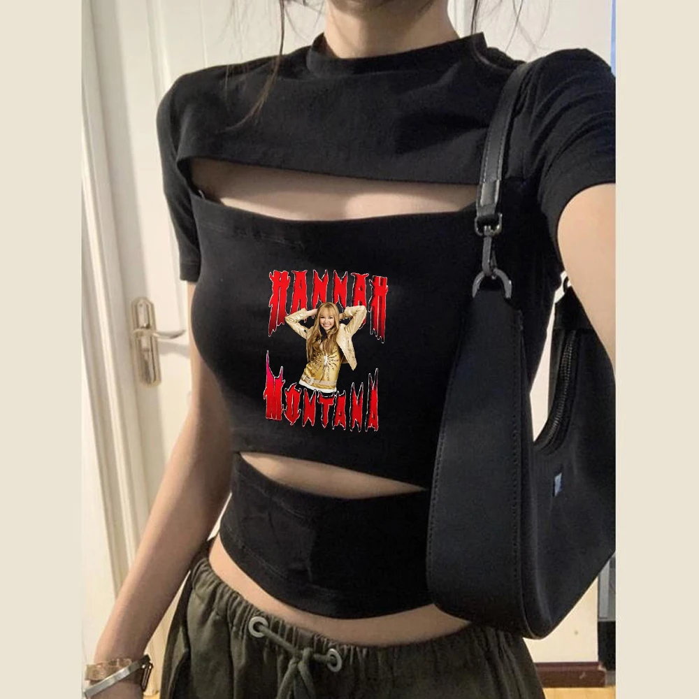 Hannah Montana cropped top teen alternative  emo goth summer cheap top tees gyaru scene  korean fashion jojifuku grunge