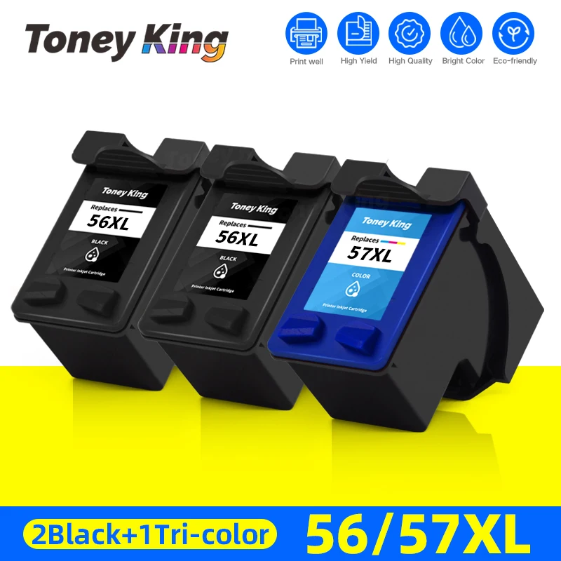 TONEY KING 56XL 57XL Ink Cartridge Replacement for HP 56 57 XL For HP56 Ink Cartridge Deskjet 2100 220 450 5510 5550 5552 7150