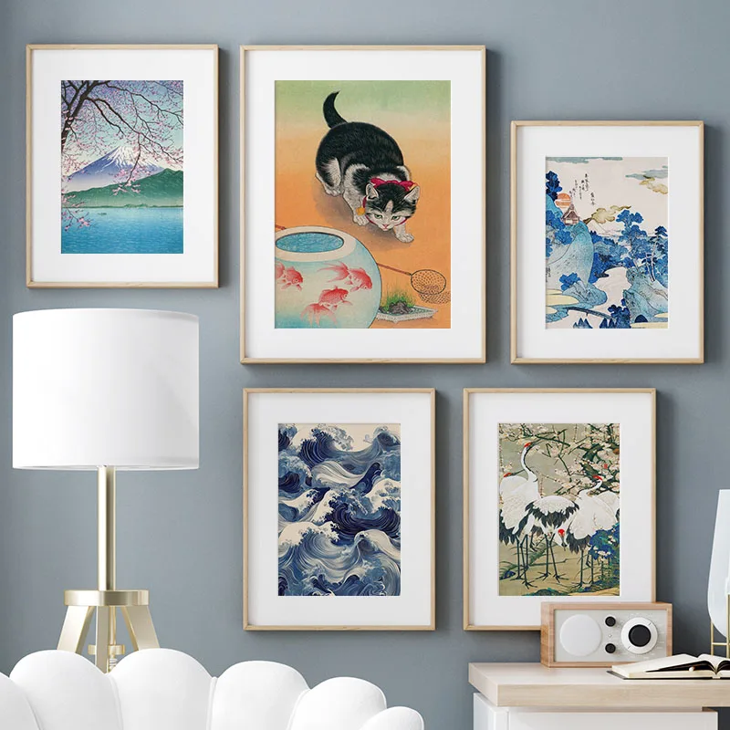 اليابانية Katsushika Hokusai حائط لوح رسم الفن الملصقات يطبع جبل فوجي الطيور صورة لغرفة ديكور المنزل الداخلي كوادروس