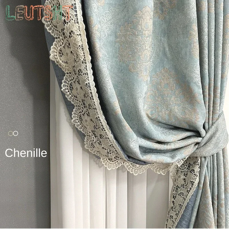 Luxury Chenille Curtains for Living Room Bedroom Jacquard Senior American Living Room Bedroom Study Blackout Villa European