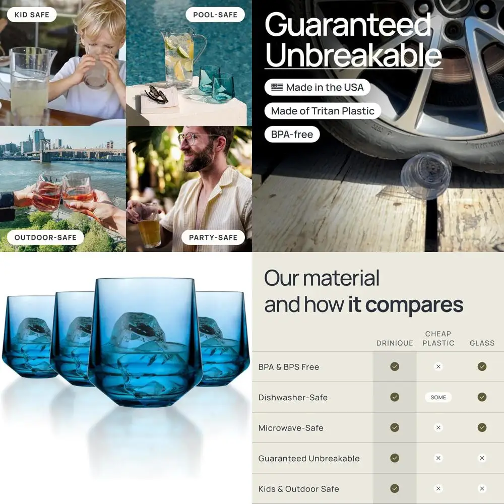 

Set of 4 Recycled Tritan Plastic Wine Glasses, 12oz, BPA-Free, Shatter-Resistant, Dishwasher Safe for Everyday Use - Blue