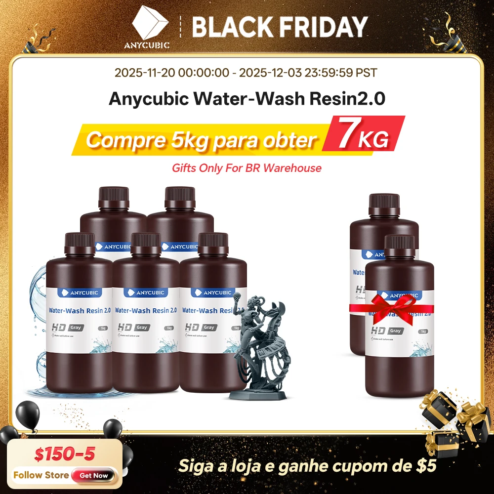 

ANYCUBIC 5KG Water-Wash Resin For LCD 3D Printer High Precision Low Odor Low Viscosity 3D Printing Photopolyme