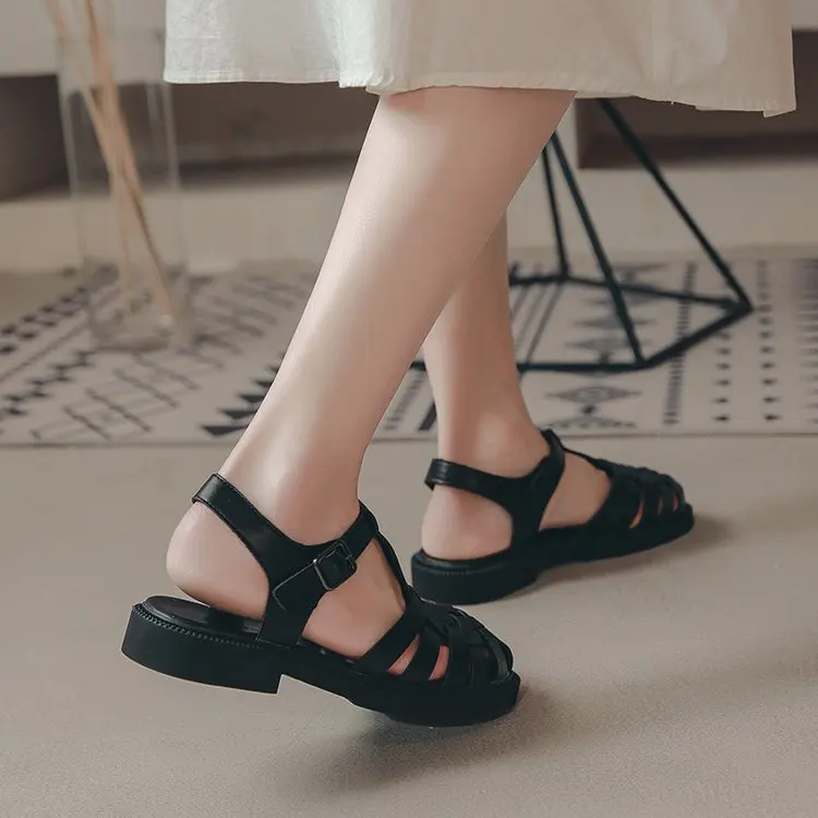 Low Heel Shoe Bare Feet Woman Navy Blue Pumps Sweet Sandals Ladies 2024 Low-Heeled Summer Orange Espadrille Closed Retro Brief C