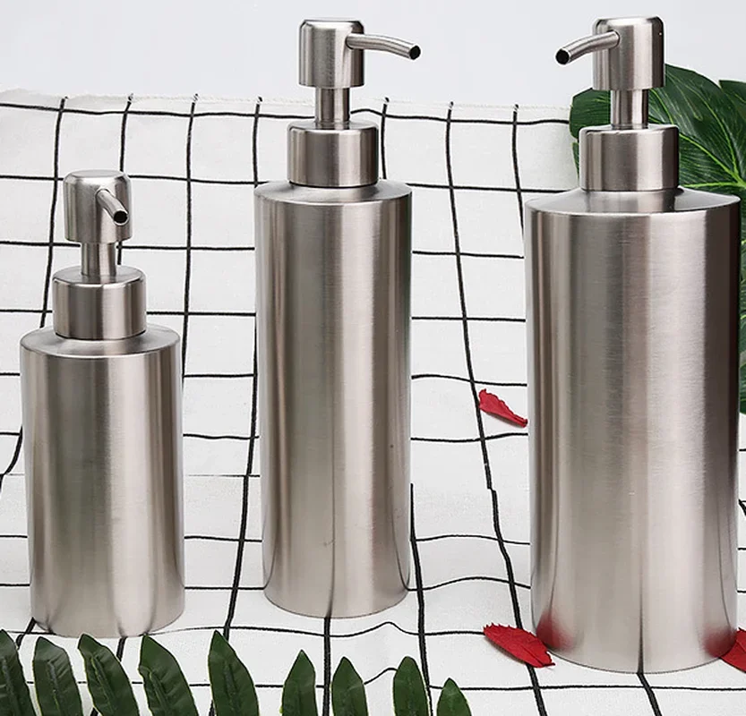304 Stainless Steel Storage Bottle Hand Press Lotion Dispenser Refillable Container for Home Bathroom Shampoo Soap Liquid