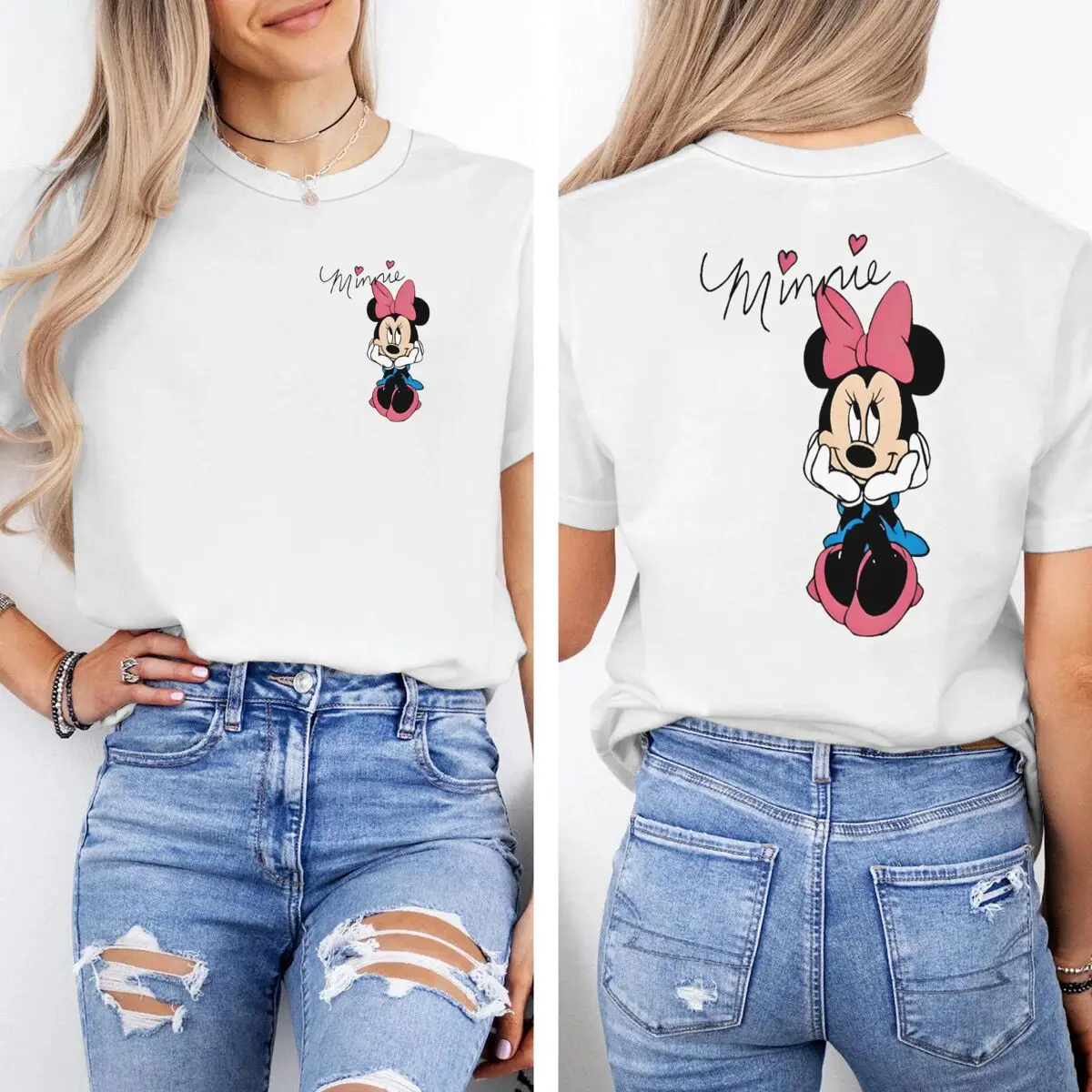 

Unisex Clothing Funny Minnie Mouse T-Shirts Harajuku Fashion Casual Tops Pink Bow Minnie Design Girl Top Short Sleeve T-Shirt