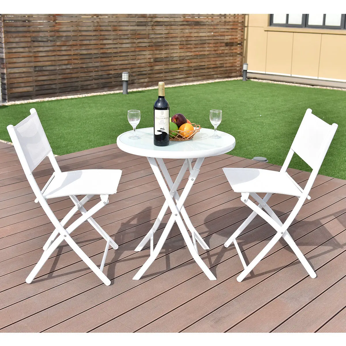 3pcs Folding Bistro Table Chairs Set Garden Backyard Patio Furniture White