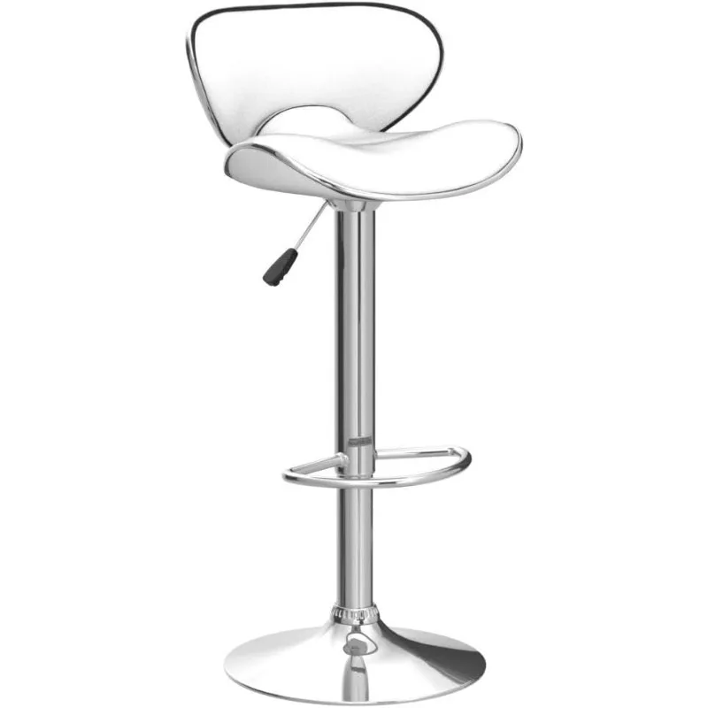 PU leather adjustable bar stool, modern rotating bar stool with backrest, armless high chair set of 2 (pearl white)
