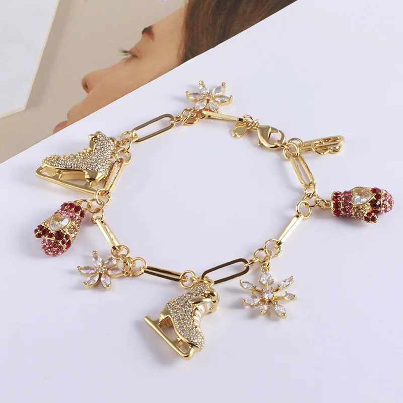 KS European and American New Classic Retro Exquisite Fashion Simple Snowflake Skates Gloves Zircon Multi-pendant Bracelet