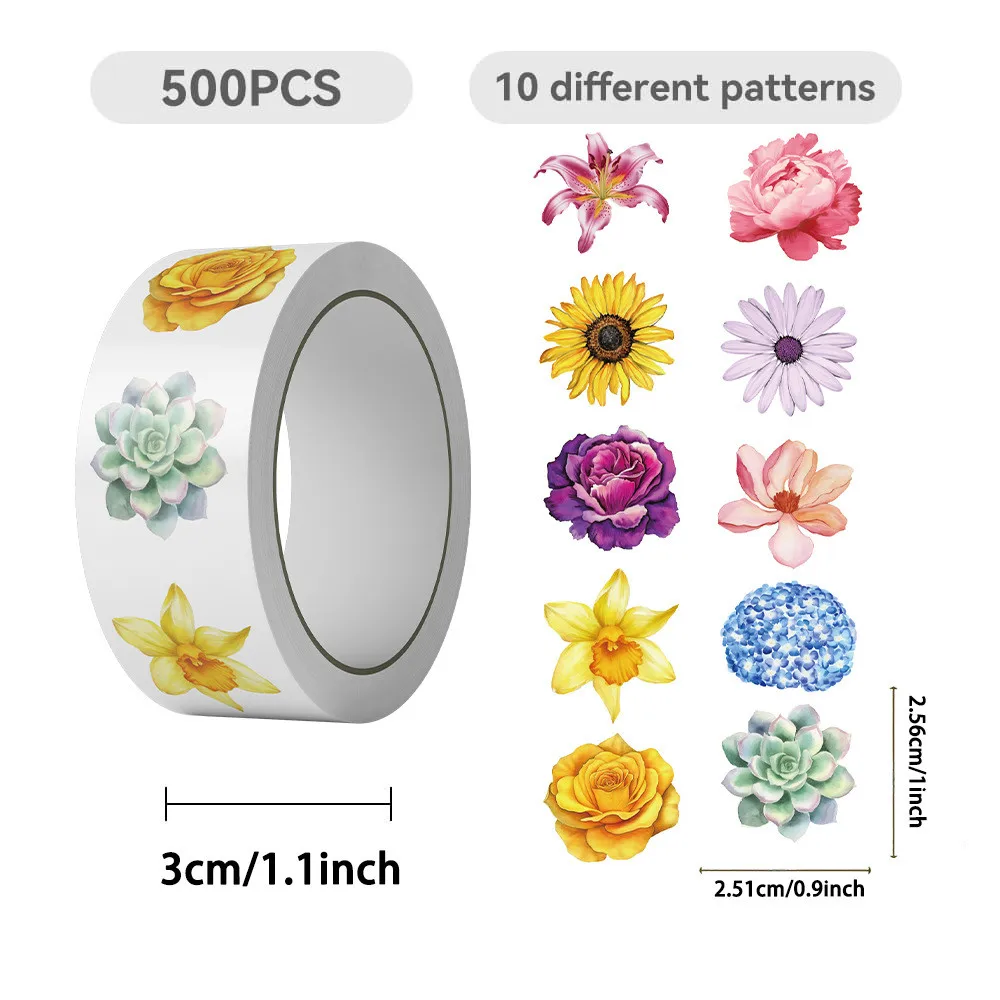 500Pcs/Roll Trending Cartoon Rich Flowers Washi Tape Luxury Floral Decor for Journal &Envelope Sealing LanLanStickersWorld Store