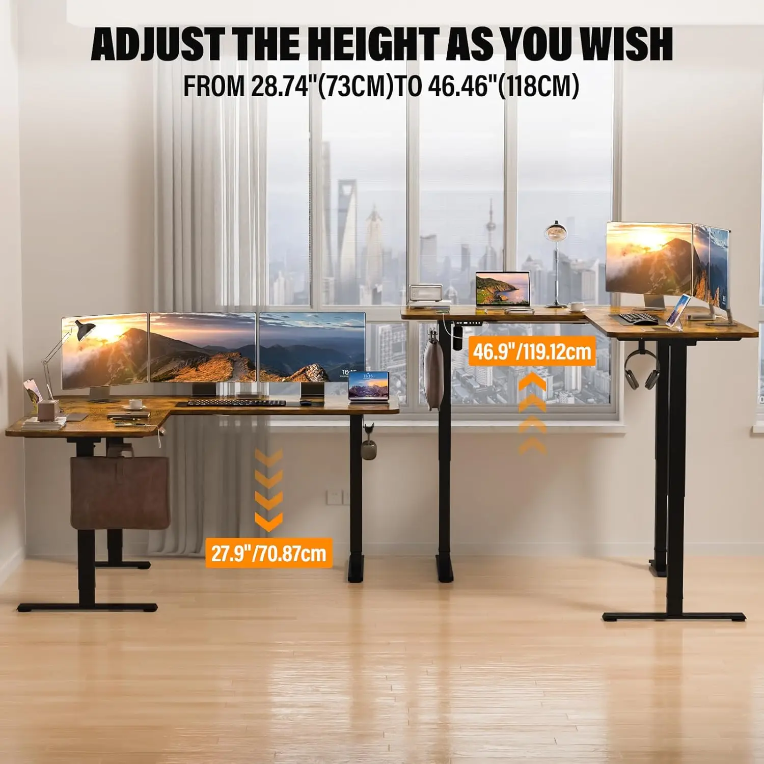 Upgrade Version 63 * 55 inch L Shaped Electric Adjustable Height Standing Desk, Corner Stand Up Desk, Sit Stand Computer L Table