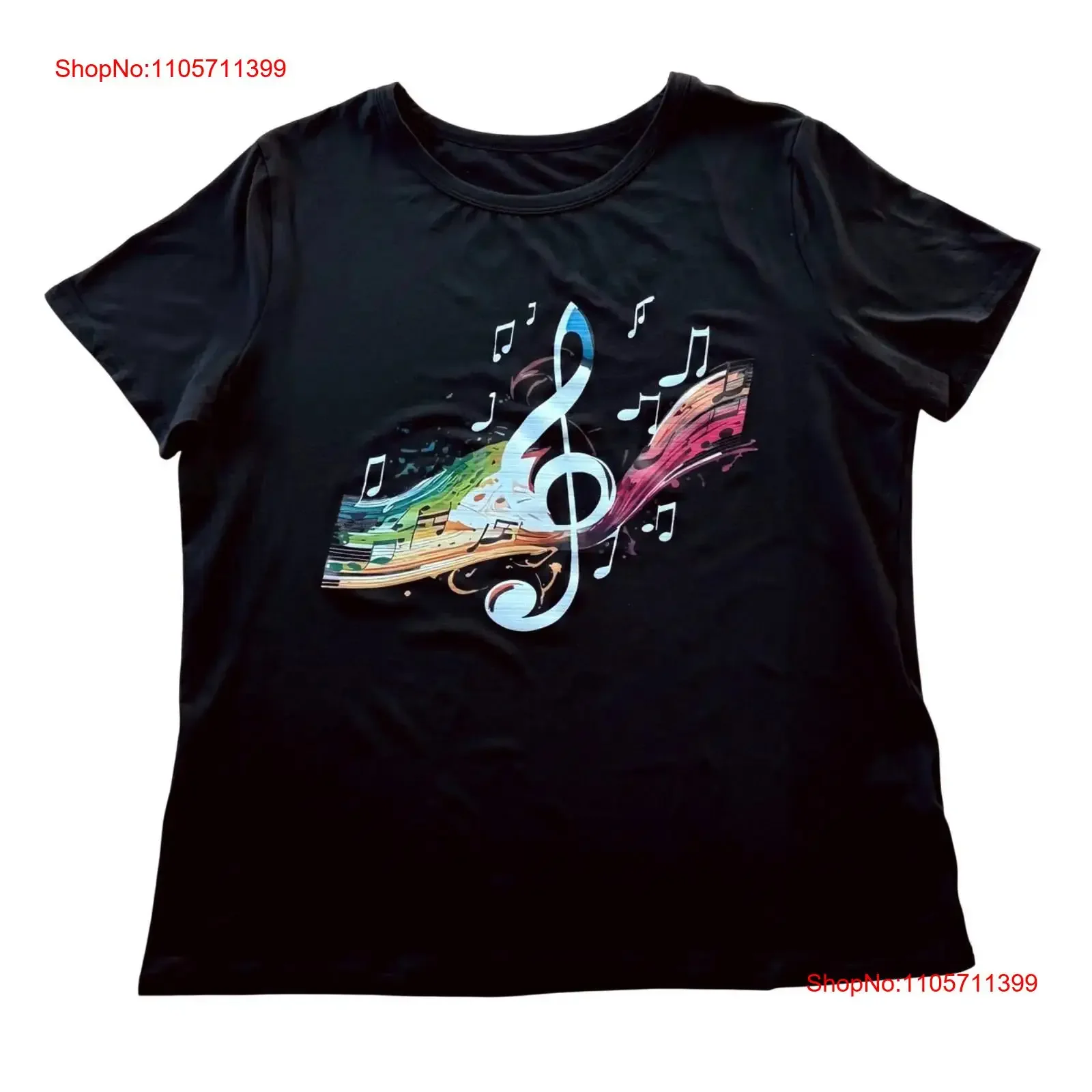 Music T Shirt Size 2XL Black Treble Clef Print Top DESIGN ISSUE long or short sleeves vintage Washed Soft Breathable fashion