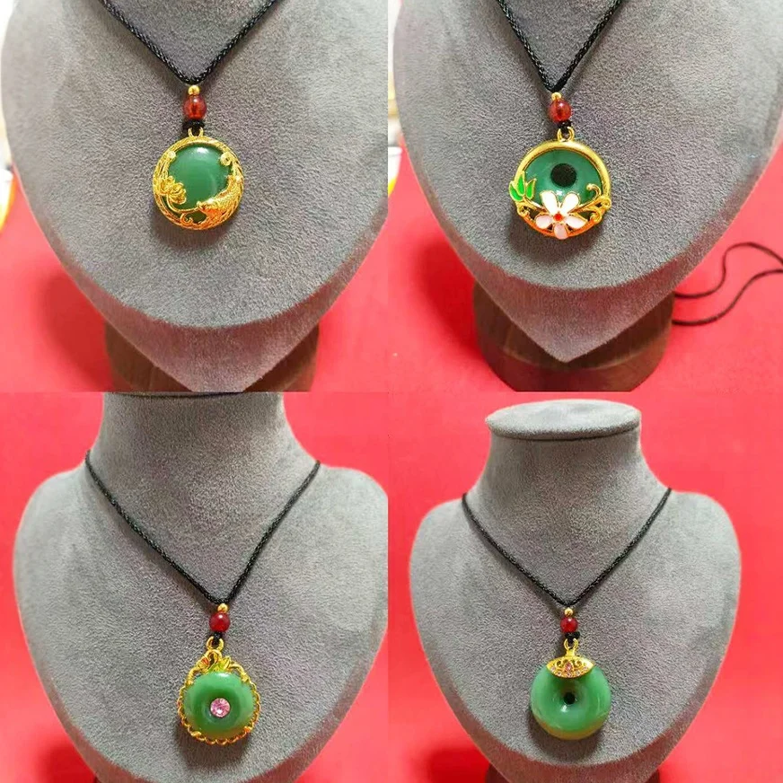 Natural Jade Dragon Phoenix Jade Pendant Necklace Lucky Exorcise Evil Spirits Safety Auspicious Charms Necklace Couple Gift