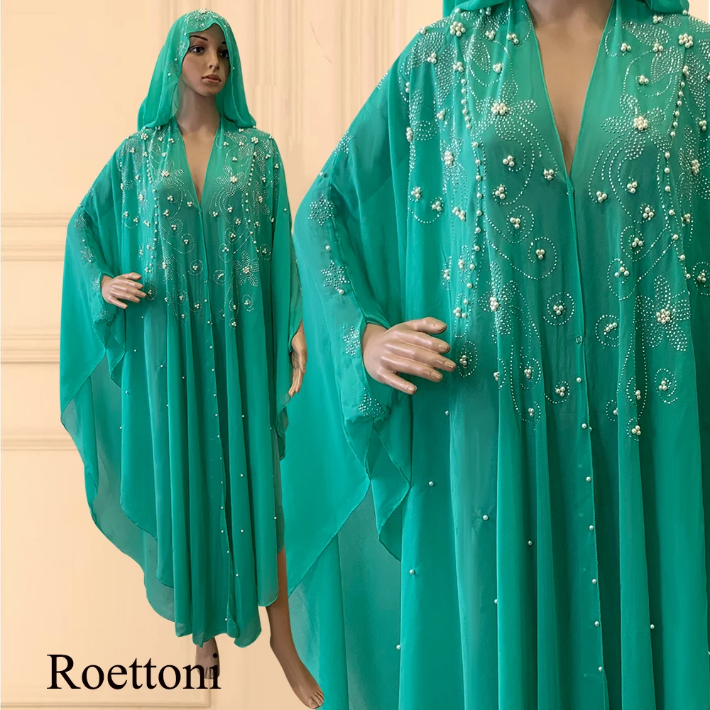 Muslim Kaftan Abaya Dress Kimono Women Dubai Open Abaya Turkish Stone Chiffon Hooded Dress Elegant African OverSize Gorgeous Par