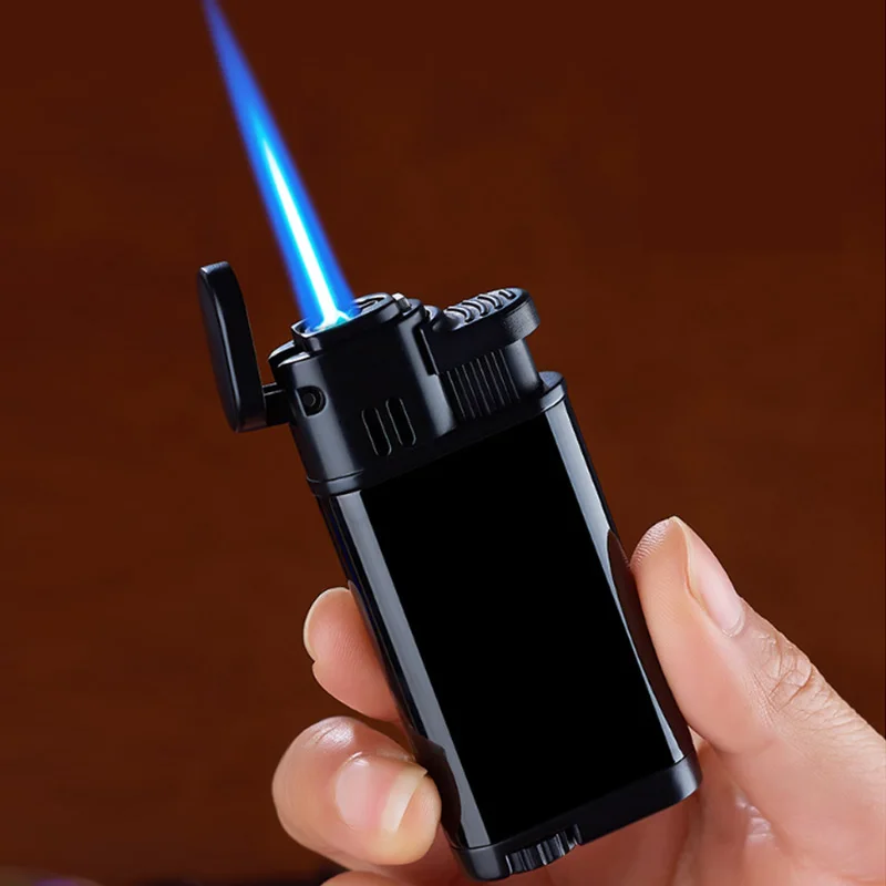 Creative Metal Straight Cigar Lighter Grinding Wheel Ignition Gas Lighters Windproof Turbo Jet Torch Lighter Men's Gift Gadgets