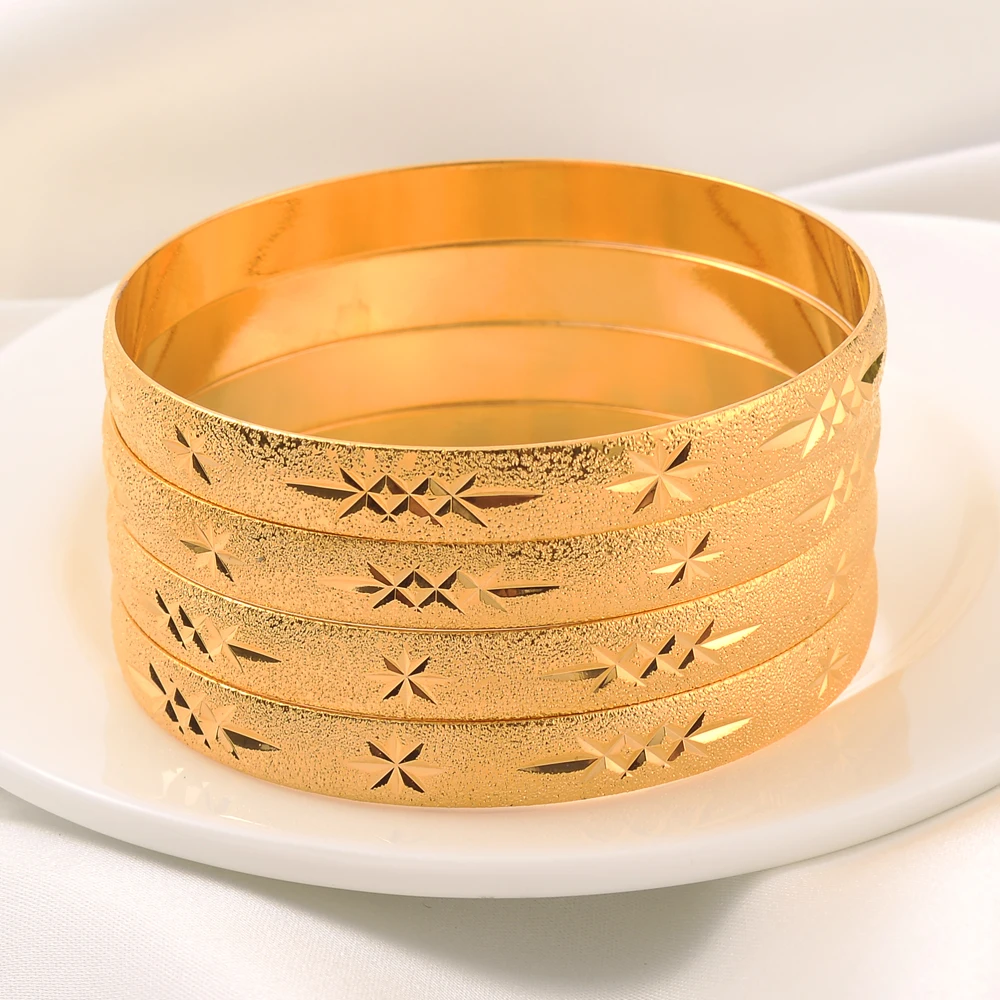 24k 65MM Dubai Wedding Bangles For Women Ethiopian Jewelry Gold Color Indian Bangles Bracelets Women Birthday Jewelry Gifts