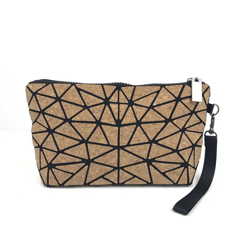 

Makeup Bags Cork Leather Geometry Prismatic Printing Large Capacity Travel Cosmetic Bag