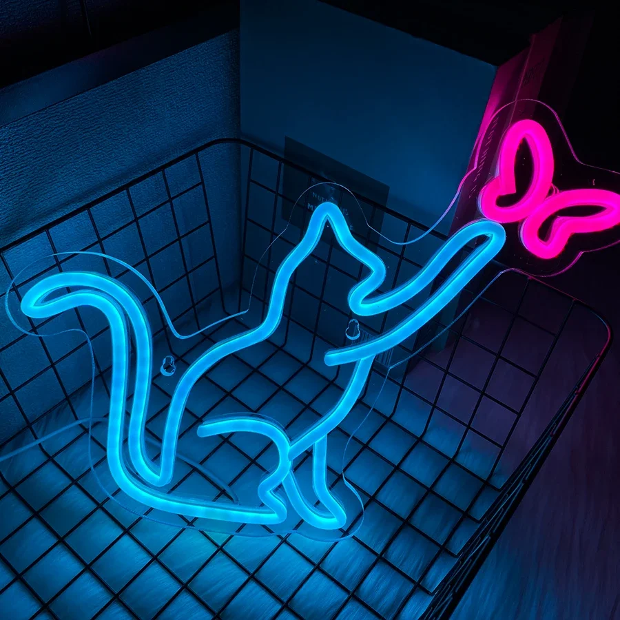 

Декор розовой бабочки с логотипом животных, неоновые огни «Ловля кошек» в виде бабочки, источник питания USB, игровая комната, декор для домашней вечеринки.