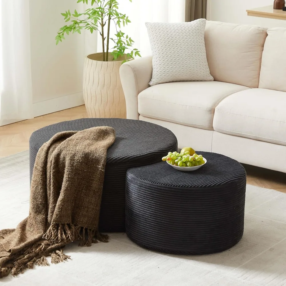 طقم طاولة قهوة منجدة مستديرة حديثة مكونة من قطعتين، طاولات متداخلة إسفنجية معاصرة لغرفة المعيشة وطاولات جانبية لهجة و #5