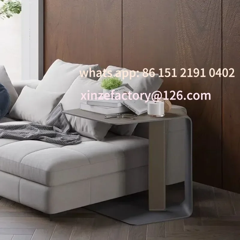 

Customizable Luxury Saddle Leather Side Table Sofa Living Room Corner Table Modern Simple High-end Small Coffee Ta