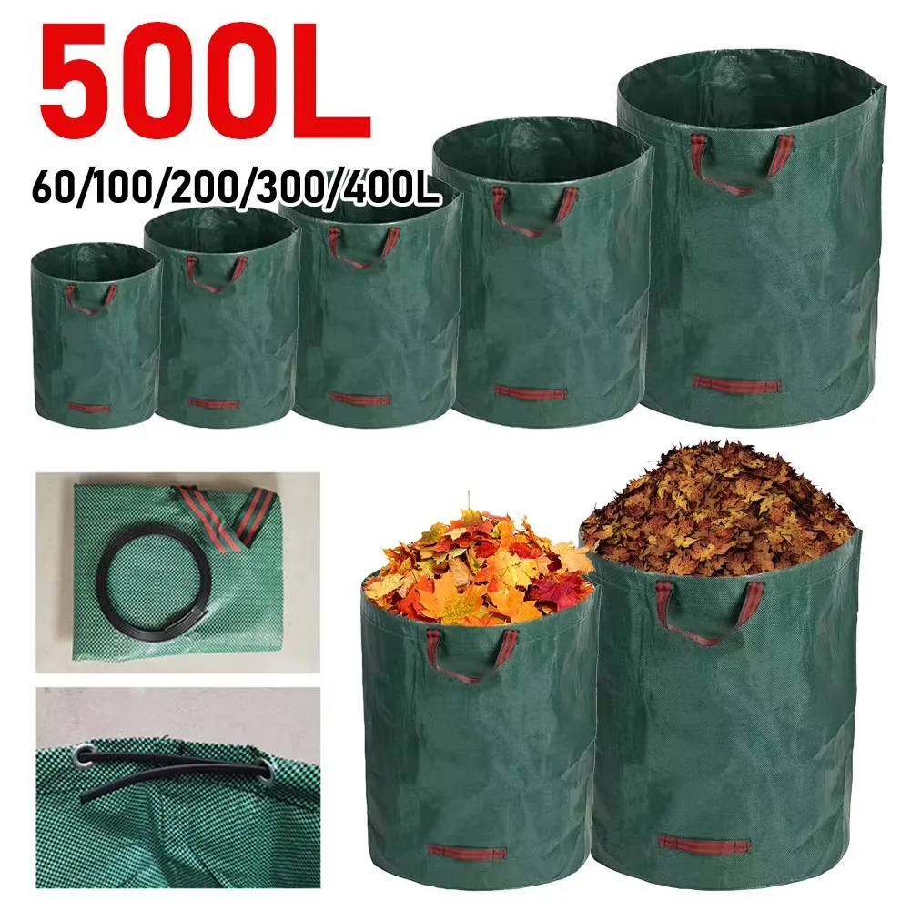 60L-500L Yard Fallen Leaves Trash Garbage Bags Plant Clippings Bag Handles for Gardening Bag Debris Grass Clipping Lawn Pool