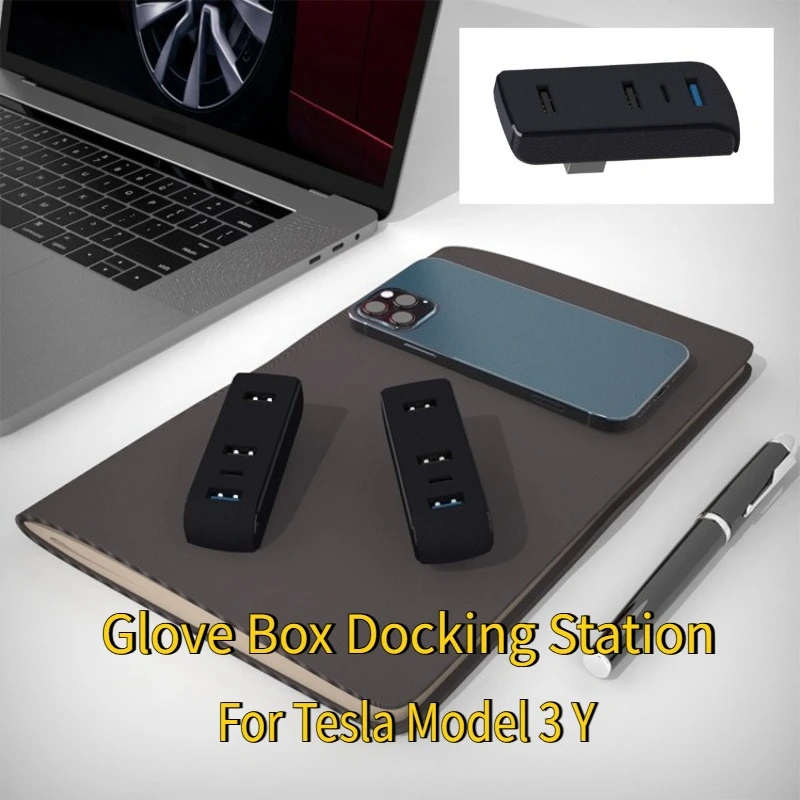 

Glove Box Docking Station for Tesla Model 3+ Model Y Juniper USB Hub Ports USB Extender Charger Upgrade Data Transfer Adapter