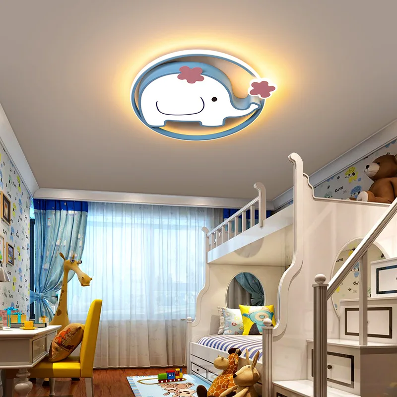 Kawaii Elephant Animal Led Ceiling Lights For Kids Room Girls Bedroom Study Cute Cartoon Ceiling Chandelier Boys Room Decor Lamp