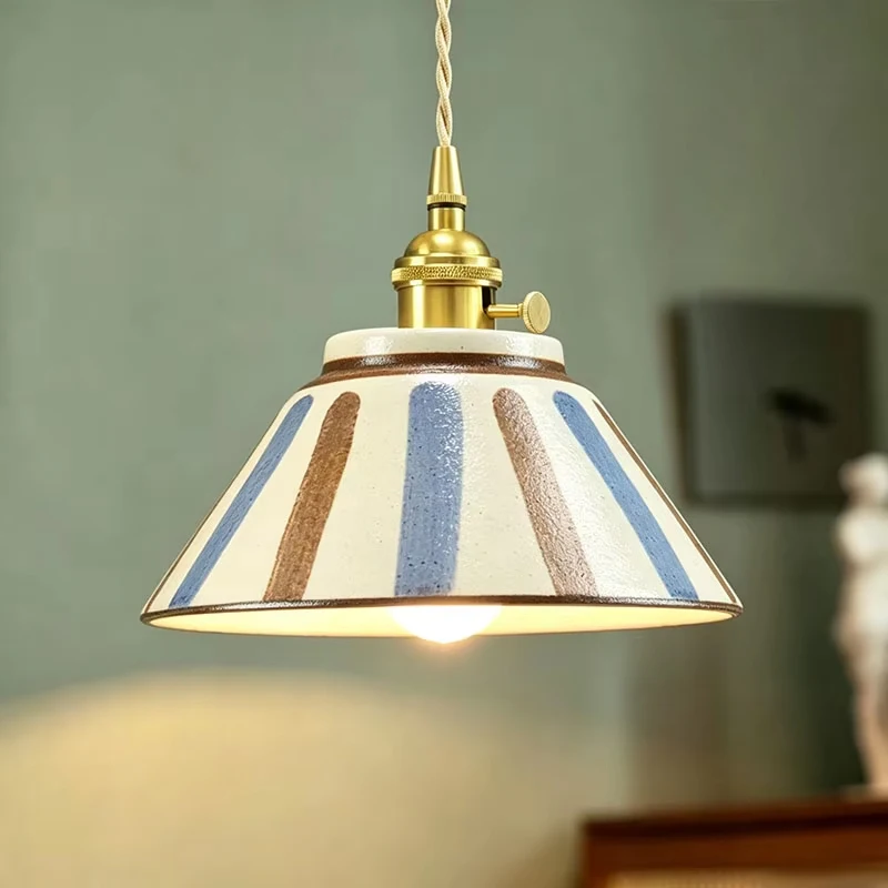 Mid Ancient Style Ceramic Flower Pendant Light Retro Bar Counter Restaurant Droplight Foyer Corridor Bedside LED Hanging Light