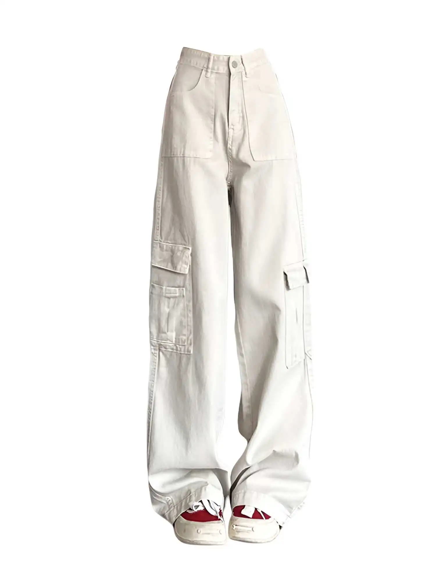 White Straight Leg Workwear Pants Women's High Waist Drapey Slim Loose Small Size Narrow Version Wide Leg Pants