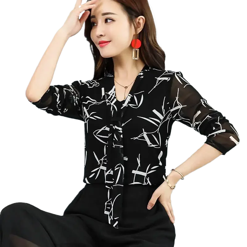 Women Clothes Casual Fashion Office Lady Simplicity Printing Long Sleeve Women's Shirt Trend All-match Elegant Temperament Tops