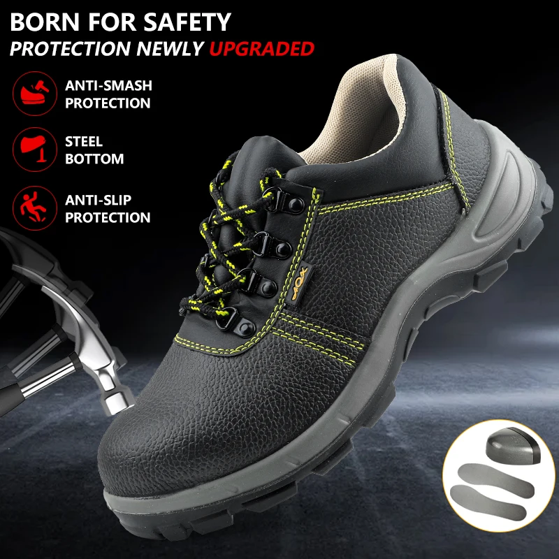Cowhide upper with PU sole, featuring anti-strike and anti-puncture protection, and steel toe cap  safety shoes work shoes