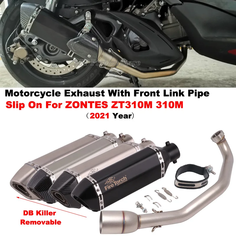 Slip On For ZONTES ZT310M 310M ZT310 2021 Motorcycle Exhaust System Escape Front Link Pipe Muffler Moto Removable DB Killer