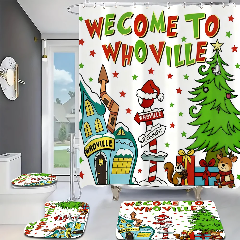 

Green Red New Fashion 2026 pattern Bathroom Shower Curtain With 12 Hooks bathroom decor and accessories