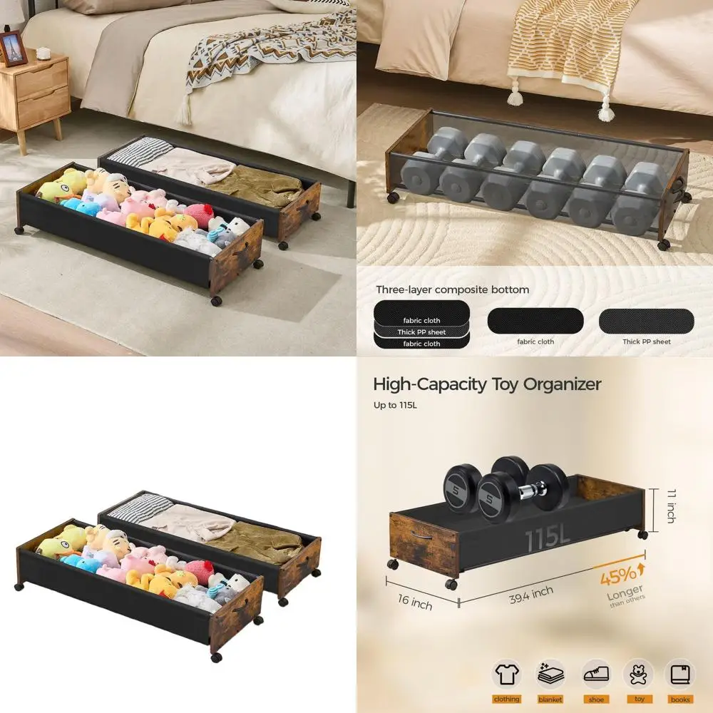 

Очень большой выдвижной ящик для хранения под кроватью - деревянный органайзер для обуви, одежды и многого другого